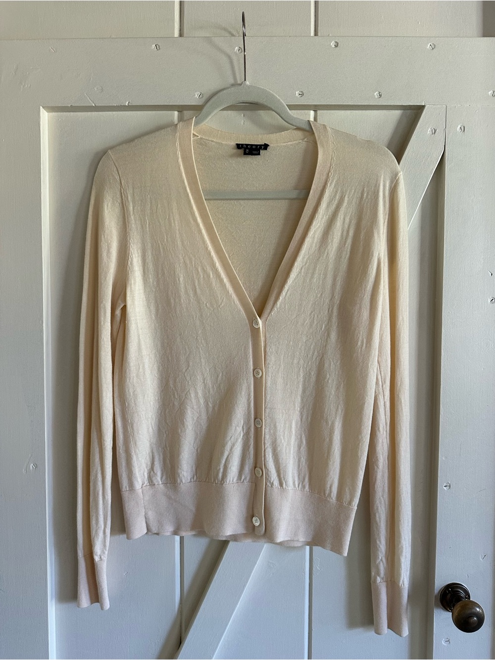 Theory Cream Button-Front Lightweight Cardigan